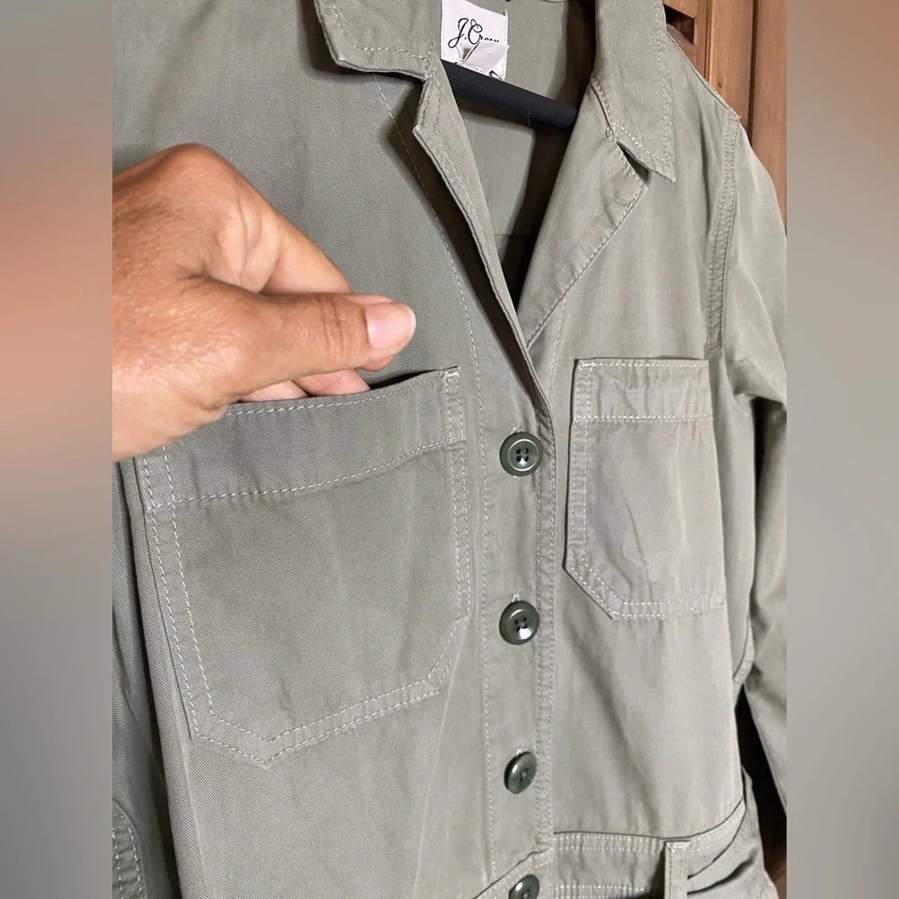 J.Crew khaki foundry Chino short classic coveralls long sleeve romper size 6